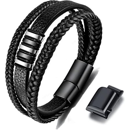 Svart läderarmband för män - Present till män 23cm