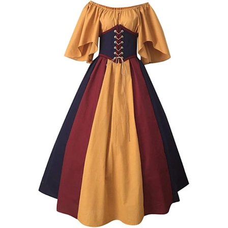 Naisten viktoriaaninen mekko, levenevät hihat, avoin olkapää, keskiaikaiset vintage-mekot