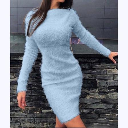 Damklänning Bodycon Fuskpäls Långärmad Plysch Slim Fit Varm