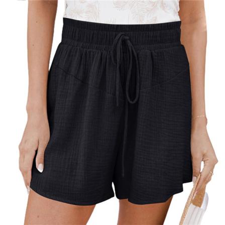 Kvinnor Solid Elastisk Midja Shorts Med Dragsko Mode Casual Byxo