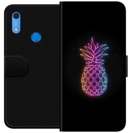 Kompatibelt Lommeboketui til Huawei Huawei Y6s (2019) Neonlysillustrasjon av ananas i fargerikt lys mot svart bakgrunn