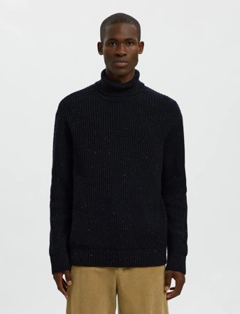Selected Slhland Ls Knit Relaxed Roll Neck - Black - M