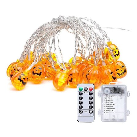 Halloween Patio Party Decoration Lights 8 Mode Waterproof Battery Box Remote Control 3d Ghost Face Pumpkin Led String Lights (yellow) (1pcs)