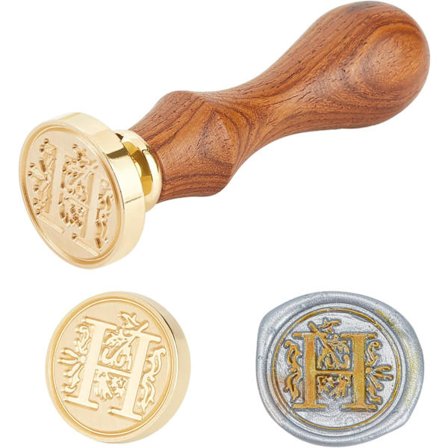 Sigillstämpel med trähandtag och mässingstämplar Bokstav-H