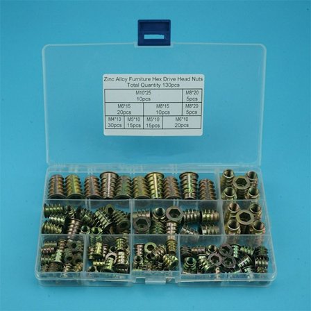 130 stk Gevindindsatser til træindsatsmøtrikker Møbelmøtrikker