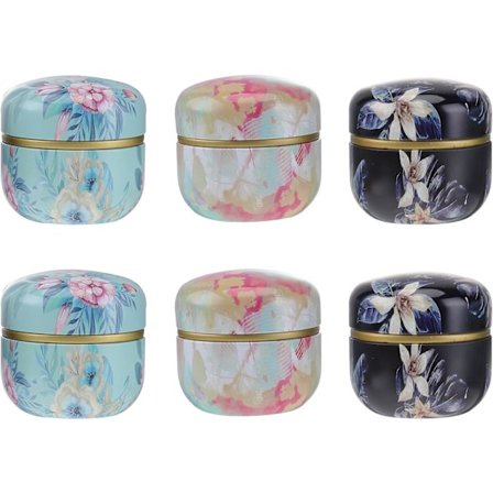 Sett med 6 små jernoppbevaringsbeholdere med lokk for te, kjøkken