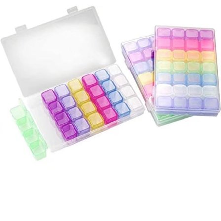 Opbevaringsboks 3-pak 28 rum, diamantboks-organisator Aftagelig klar plastikboks til smykker, øreringe osv. med 3 stk. klistermærker (hvid og 