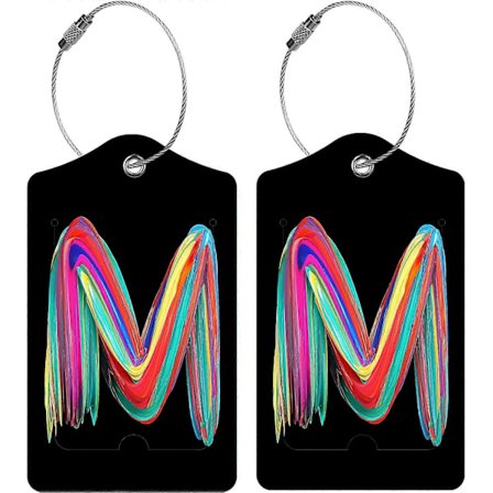 2-pack Initial Bagageetikett för Resväska, Färgad Bokstav Unika Läder Väsketiketter Identifierare Sekretesskydd ID-etikett med Hållbar Stålögla för 