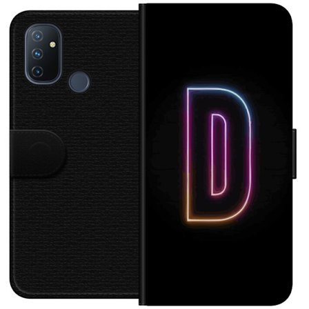 Kompatibel Tegnebogsetui til OnePlus OnePlus Nord N100 Minimalistisk neonbogstav D i farveskiftende lys mod sort baggrund i moderne digital design
