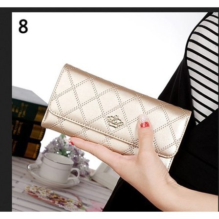 Lång Läderplånbok Dam Telefon Kortfodral Koppling Stor Kapacitet