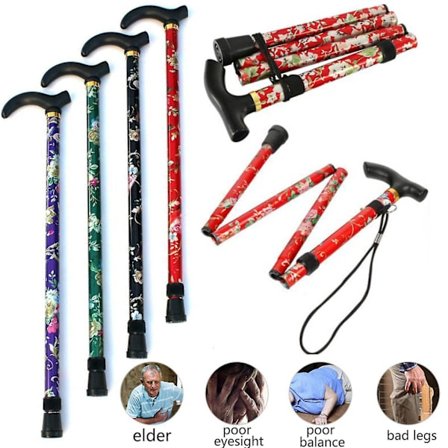 Sammenleggbar stokk Justerbar spaserstokk i aluminium med blomster F