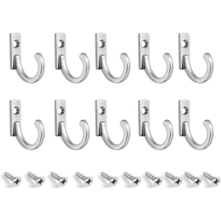 Nya 10 st Små Krokar Enkel Rad Krok Enkelt Hål Krok med Skruvar Metallkrok Väggkrok Hängande Hattar Kläder Kompatibel med Kök Kontor