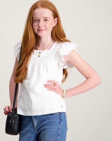 Tommy Hilfiger TEXTURED RUFFLE KNIT TOP Bleu Hauts et chemisiers Fille - Kids Brand Store