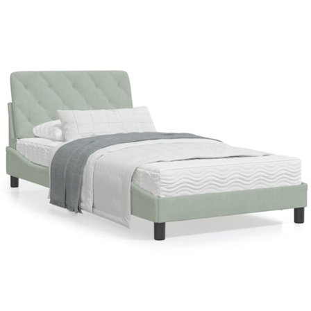 Bed with Mattress Light Grey 100x200 cm Velvet