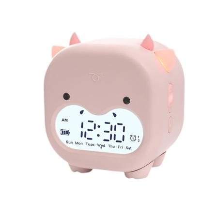 Børnevækkeur Børns Soveværelse Dato Temperatur Snooze Vækkeur Lys&Nattelys Sød Digital Ko Ur Med USB Til Drenge Piger Gaver