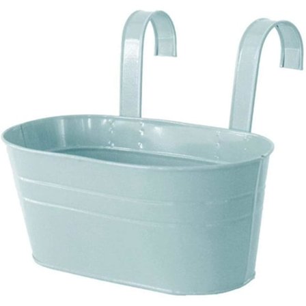 Hängande blomkrukor, metalljärn hink planter för räcke staket balkong med krokar (Candy Blue)