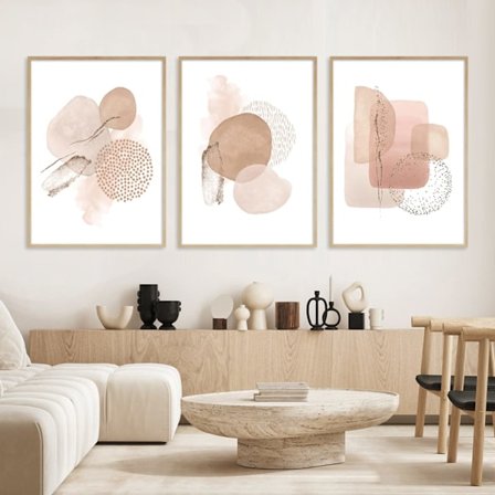 Trendy Moderne Abstrakt Pink Beige Geometri Canvas Maleri Poster og Tryk Vægkunst Billede Uden Ramme til Soveværelse Stue Hjemmeindretning
