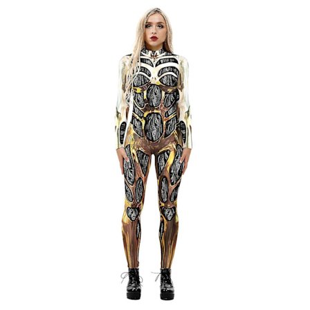 Ladies 3d Robot Printed Cosplay Costume Jumpsuit Halloween Playsuit