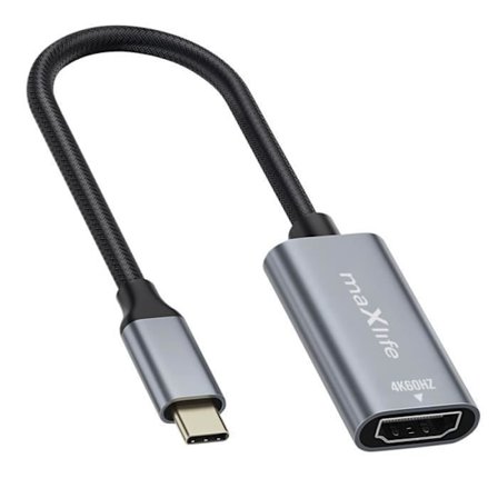 USB-C HDMI-videomuunnin - Maxlife - 4K - Kompakti muotoilu - Äänivideonsiirto - Harmaa