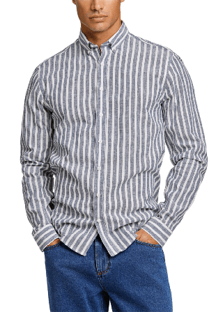 Lindbergh Striped cotton/linen Shirt L/S Skjortor Herr Blå L