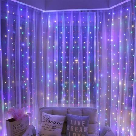 LED-gardinlys, vindusgardinlys 3mx3m 300LED vanntett med USB-drevet lysstyrke for soverom bryllup (RGB)