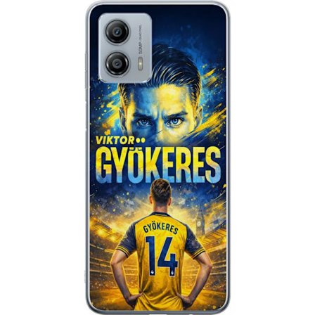 Kompatibelt Mobildeksel til Motorola Motorola Moto G53 Viktor Gyökeres fotballplakat i gult og blått med dramatisk stadionbakgrunn, sportillustrasjo