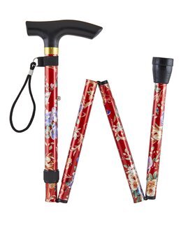 Kokoontaittuva keppi Kukkia punaisella pohjalla-Good Living