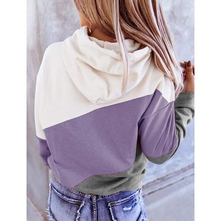 Dam Långärmad Color Block Hoodie Toppar Söt Casual