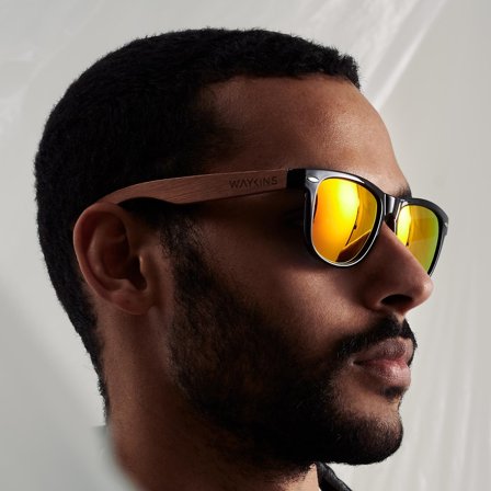 Lunettes de soleil rétro noires à verres polarisés jaunes et branches en bois pour hommes - Lunettes de soleil polarisantes - pour Hommes - Waykins