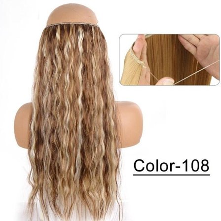 Syntetisk Naturlig Syntetisk Halo Hair Extensions Ingen Clip In Kunstig Fake Ombre Blond Brun Sort Pink Bølget Falsk Hair Piece