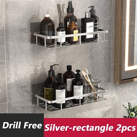 Hörn Dusch Caddies Badkar Organizer Hylla SILVER RECTANGLE