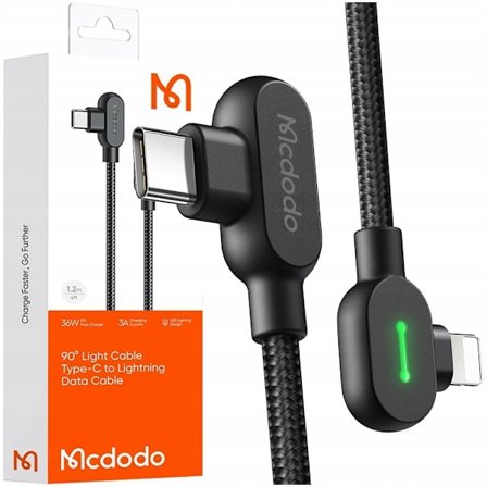 MCDODO 90° VINKEL KABEL USB-C DUBBELSIDIG LIGHTNING IPHONE 13 14 LED 1M