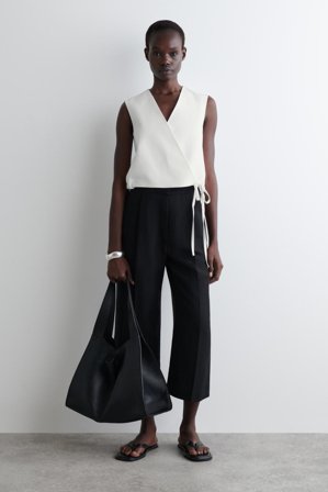 COS Women's Tie-Detail Linen-Blend Wrap Waistcoat in White