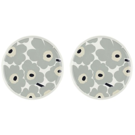 Marimekko Unikko tallerken 25 cm 2 stk, hvit/grå/sand' - 'Hvit, grå, sand