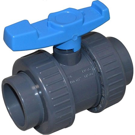 Kuleventil 50mm - Laget av PVC - Med tilkobling på begge sider - 50mm erme - Grå