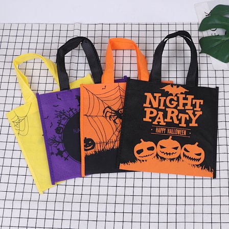 4 stk. Halloween-gaveposer i non-woven-materiale, genanvendelige græskar, spøgelsesslot, edderkoppe-tote-taske til Halloween-fest, Halloween-gaver (