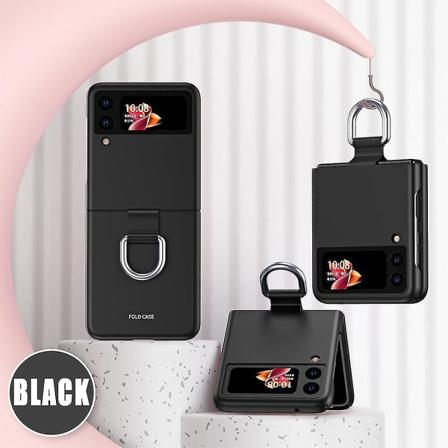 For Samsung Galaxy Z Flip 3 5g Etui Stødsikkert Cover Med Finger Ring Sort