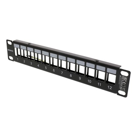 10" Keystone patch panel, 12 ports, 1U, metal, black