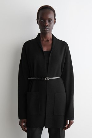 COS Women's Draped Collar Merino Wool Cardigan Sweater in Black