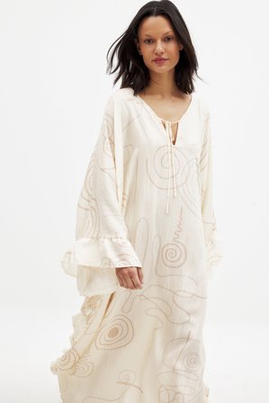 NA-KD Ruffle Volume Kaftan - Kaftaner - Beige - One Size