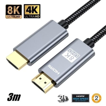 HDMI 2.1 Kabel 3M 8K 60Hz 4K 120Hz Ultra HD eARC HDR Blu-ray 48Gb/sek HDMI Kablar För PC PS5 HDTV Monitor