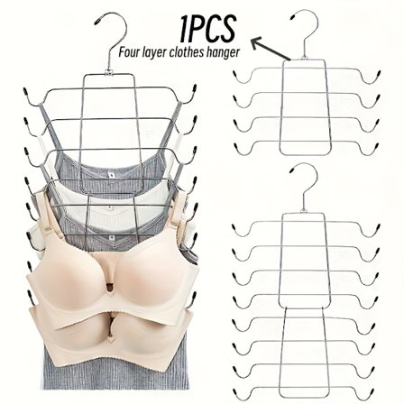 Justerbar Flerlagsbøjle i Rustfrit Stål - 4 og 8-lags, Skridsikker Undertøjs- og Tanktop-organisator, Velegnet til BH'er, Slips, Camisoler - 