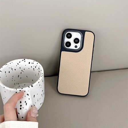 Skal för iPhone15Pro stor por lädertextur enkel skal khaki solid silikon tunn enkel