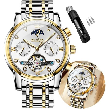 Automatisk mekanisk herrklocka, dag, datum, månad och år automatisk herrklocka, fashionabel klocka i rostfritt stål i grönt, blått och svart