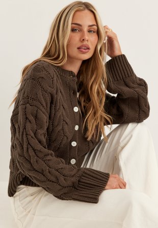 VERO MODA - Vmsvea Thea Ls O-neck Cable Cardigan - Chocolate Martini