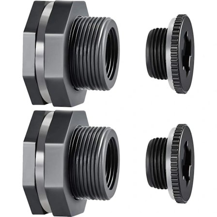 2 stk PVC-gjennomføring med plugger for regntønner, akvarier, vanntanker, badekar, bassenger mørkegrå