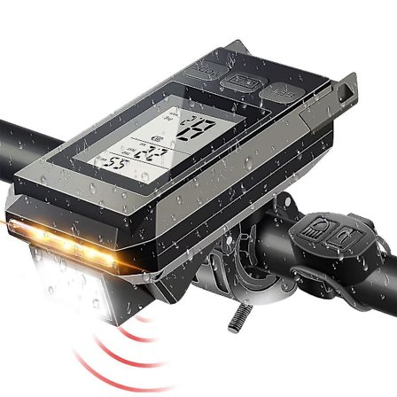 4 i 1 sykkel frontlykt med LCD-skjerm speedometer og horn USB oppladbar sykkelcomputer for O