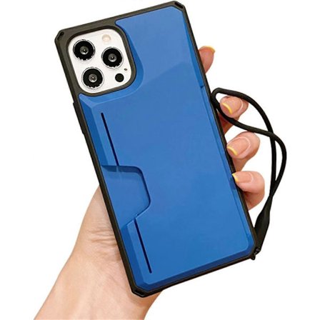 Korthållare Fodral Kompatibelt med iPhone 12 Mini, Plånboksfodral i TPU-material med Ställ & Handrem (Marinblå, iPhone 12 Mini)