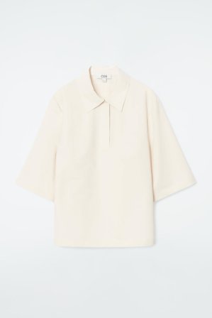COS Women's Minimal Cotton Jersey Polo Shirt in Beige