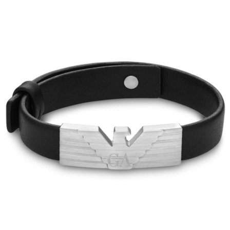 Bracciale Emporio Armani in pelle con targhetta e logo dell'aquila per uomini - Bracciali in pelle